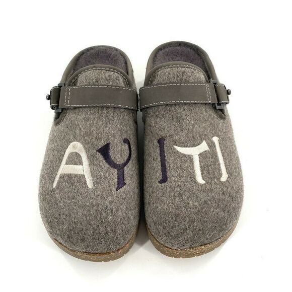 Earth Dream Renmen Slip On Mules Clogs Gray Fabric 8 - Picture 2 of 6